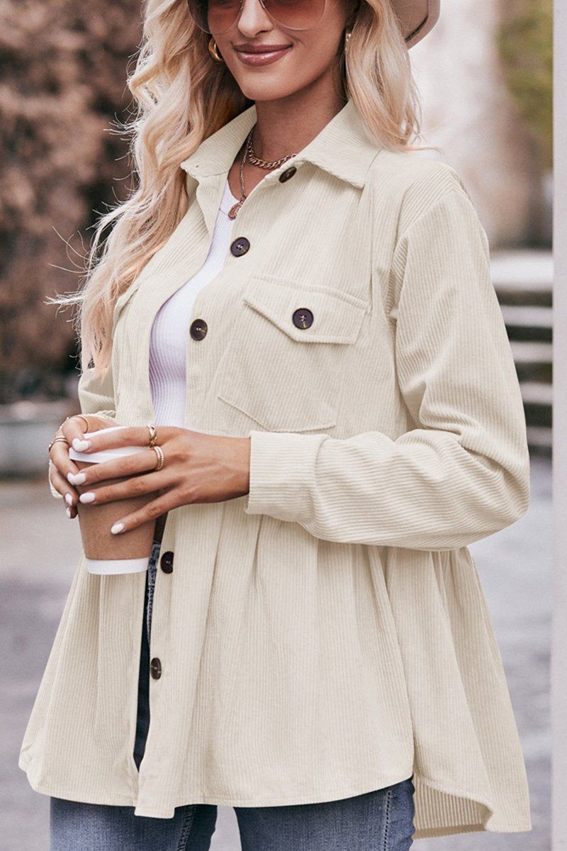 WOMEN CORDUROY BUTTON UP SHIRTS WITH POCKETS