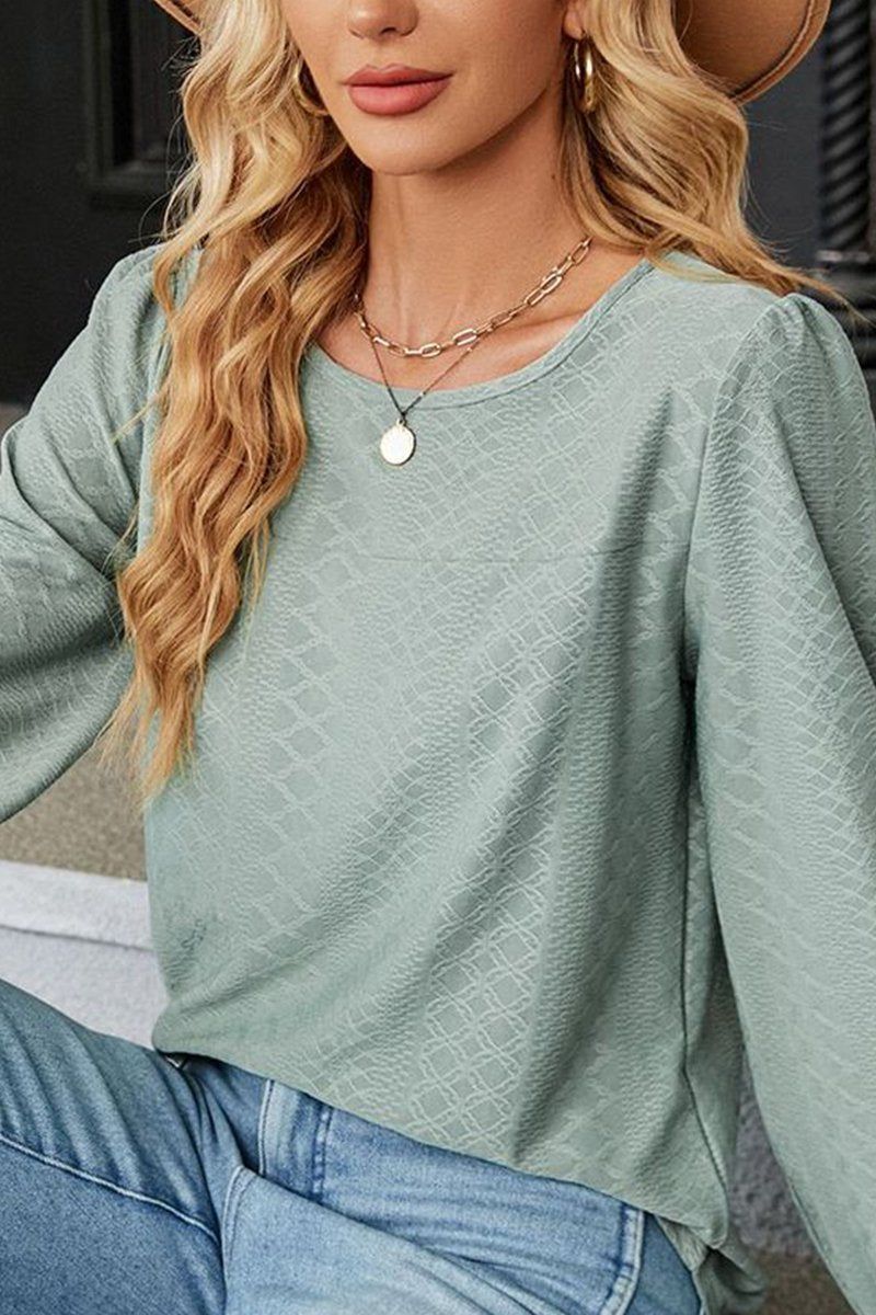 WOMEN ROUND NECK RUFFLED SLEEVE BLOUSE TOP