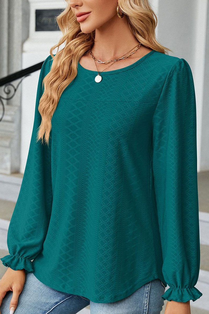 WOMEN ROUND NECK RUFFLED SLEEVE BLOUSE TOP