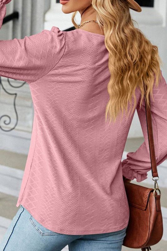WOMEN ROUND NECK RUFFLED SLEEVE BLOUSE TOP