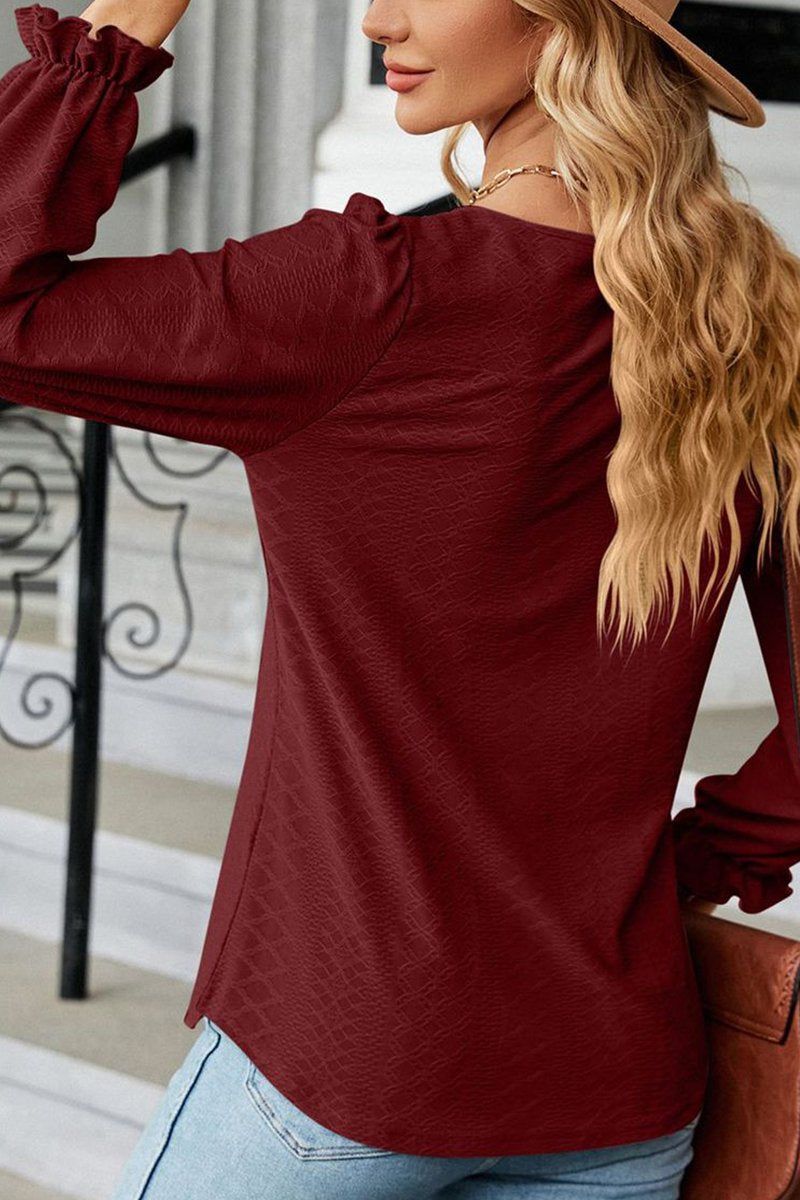 WOMEN ROUND NECK RUFFLED SLEEVE BLOUSE TOP