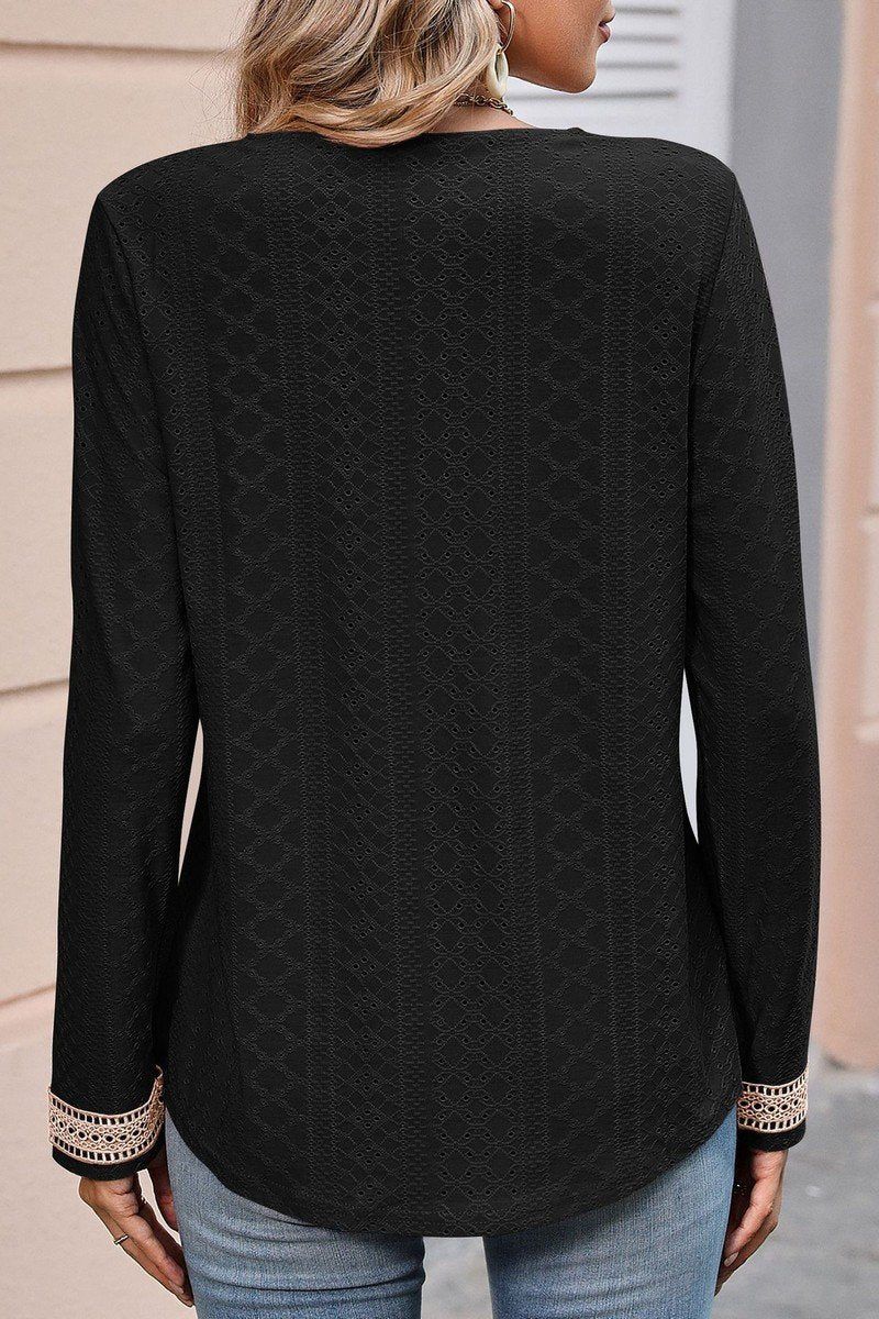 WOMENS V NECK GUIPURE LACE TRIM CASUAL BLOUSE TOP