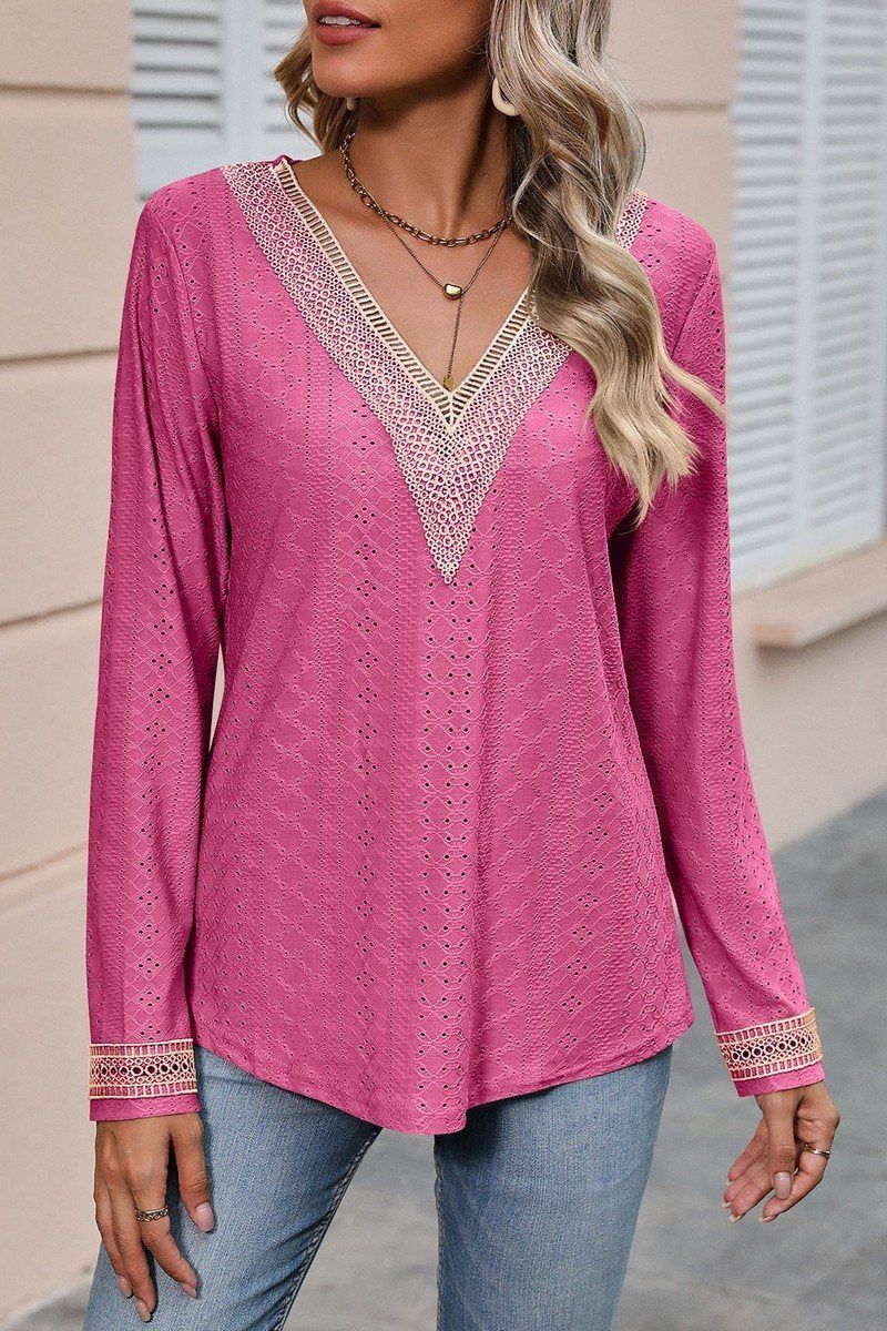 WOMENS V NECK GUIPURE LACE TRIM CASUAL BLOUSE TOP