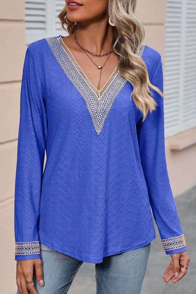 WOMENS V NECK GUIPURE LACE TRIM CASUAL BLOUSE TOP