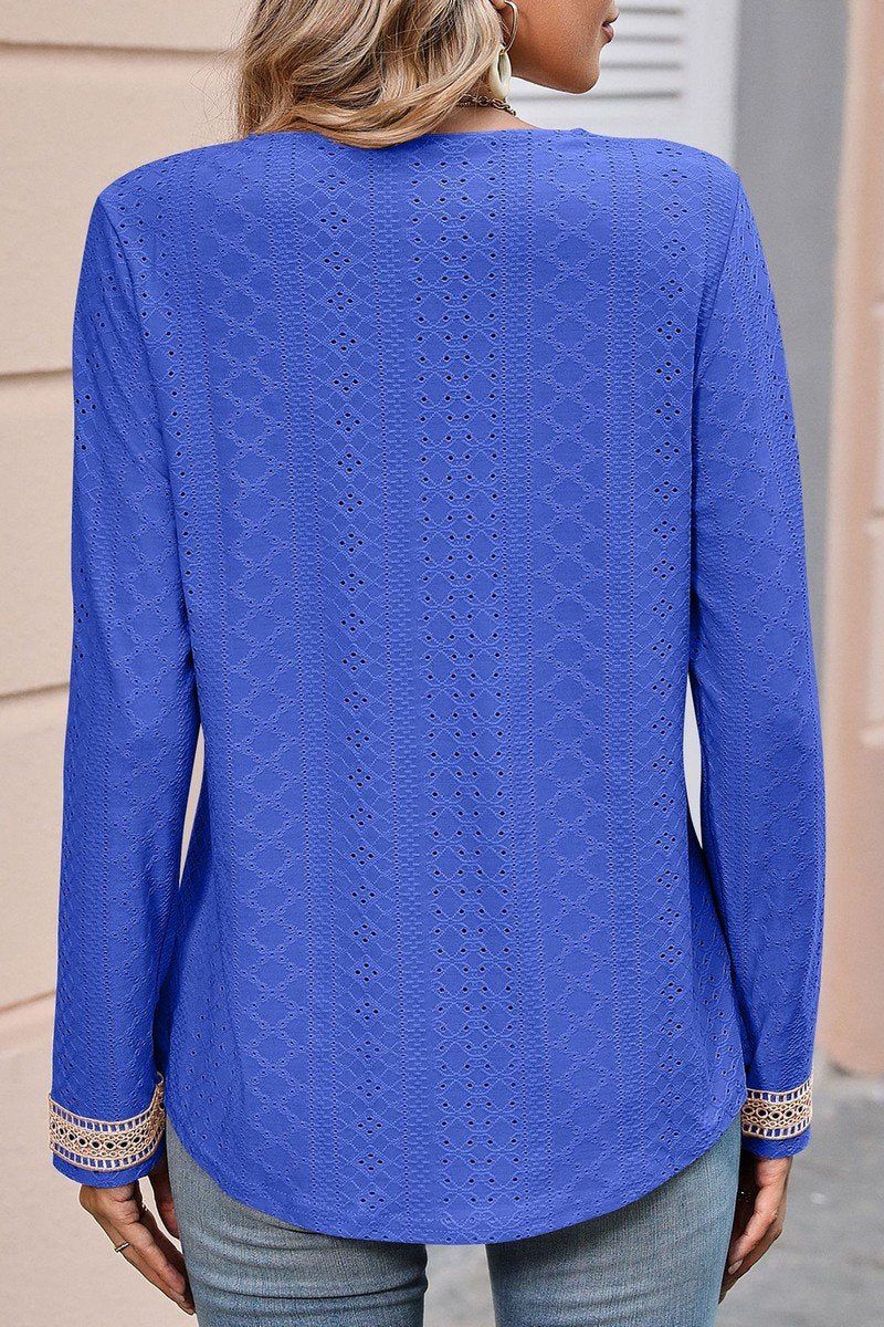 WOMENS V NECK GUIPURE LACE TRIM CASUAL BLOUSE TOP