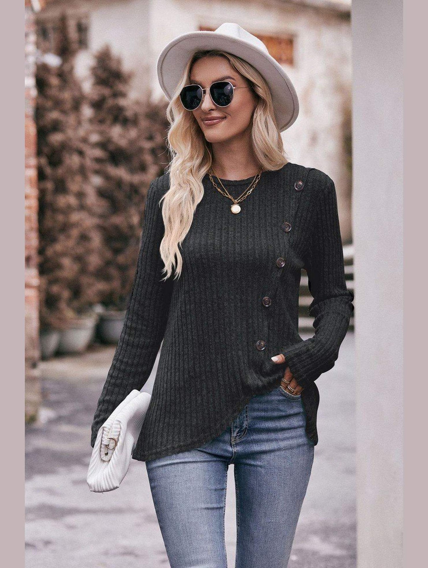 ROUND NECK BUTTON FITTING CORDUROY PULLOVER