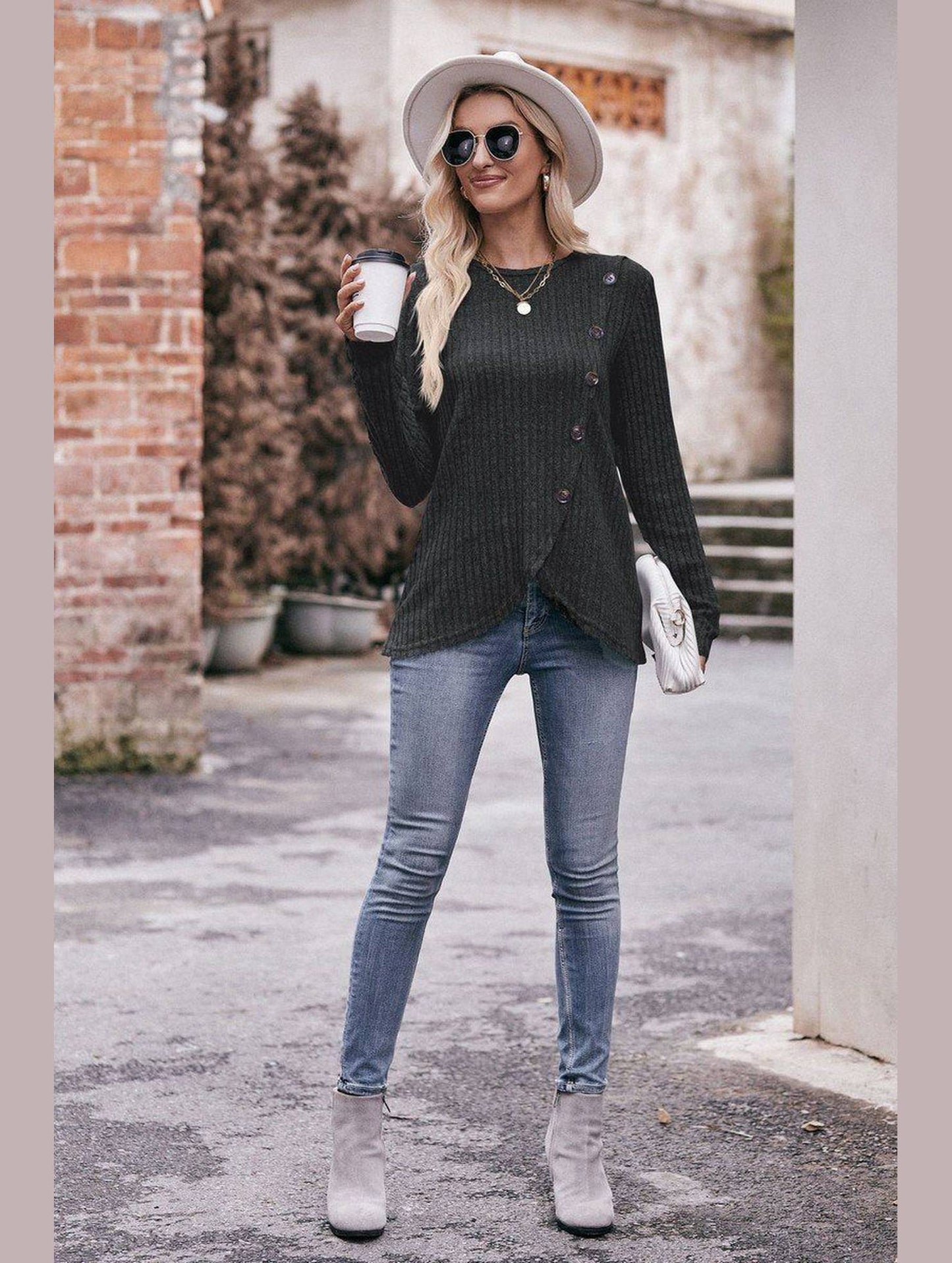 ROUND NECK BUTTON FITTING CORDUROY PULLOVER