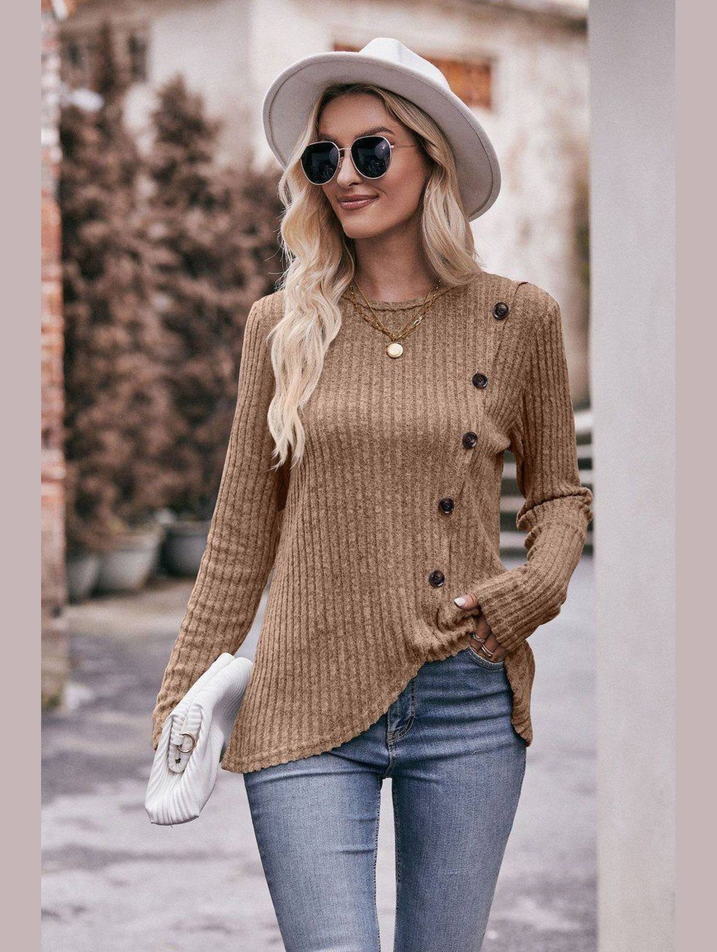 ROUND NECK BUTTON FITTING CORDUROY PULLOVER