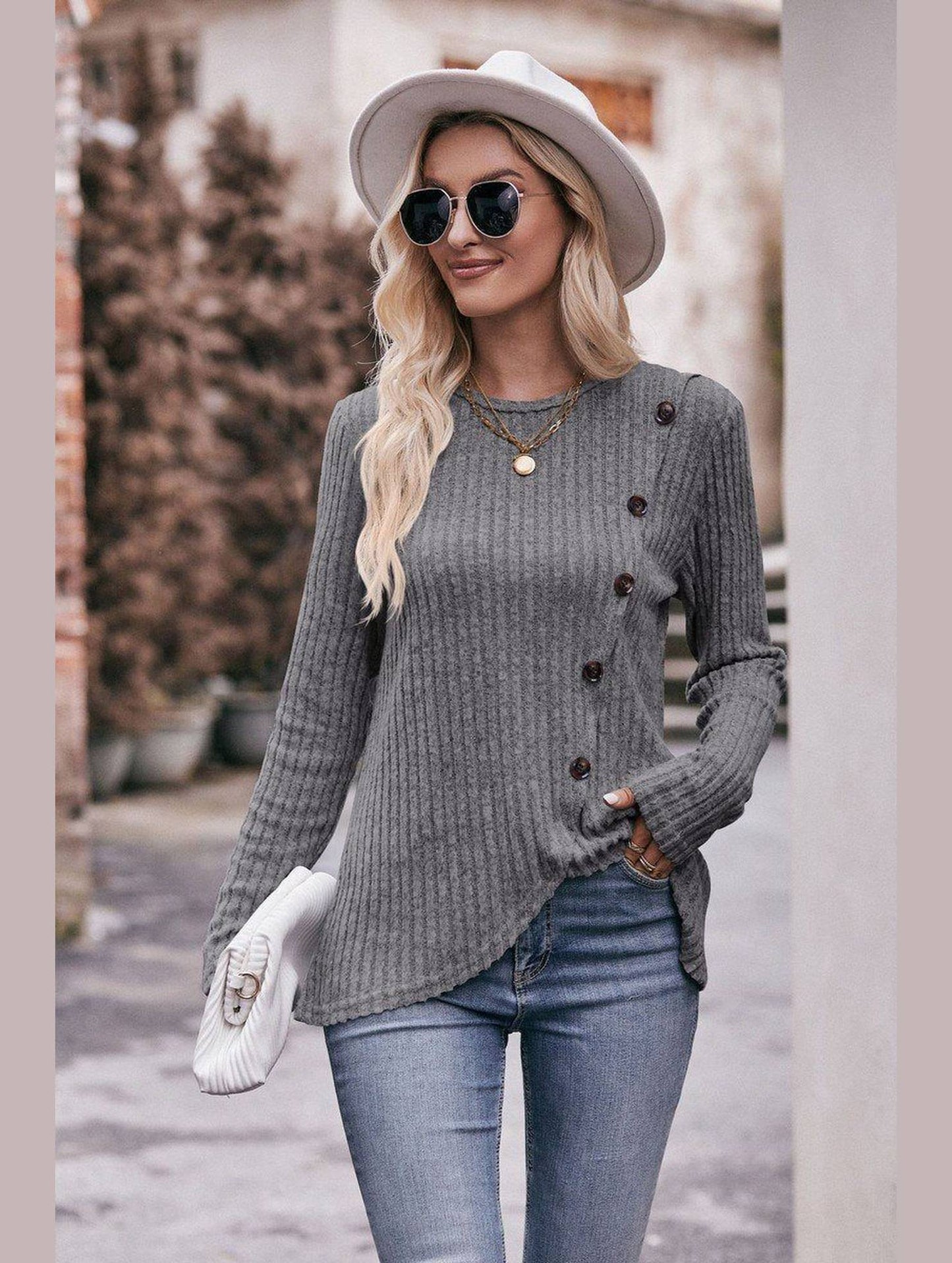 ROUND NECK BUTTON FITTING CORDUROY PULLOVER
