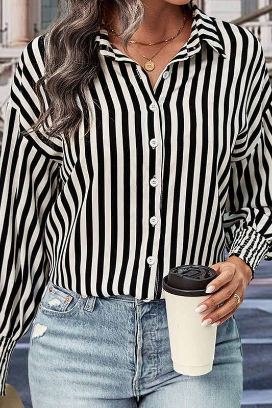 WOMEN FITTED CUFF BUTTON UP STRIPE SHIRTS