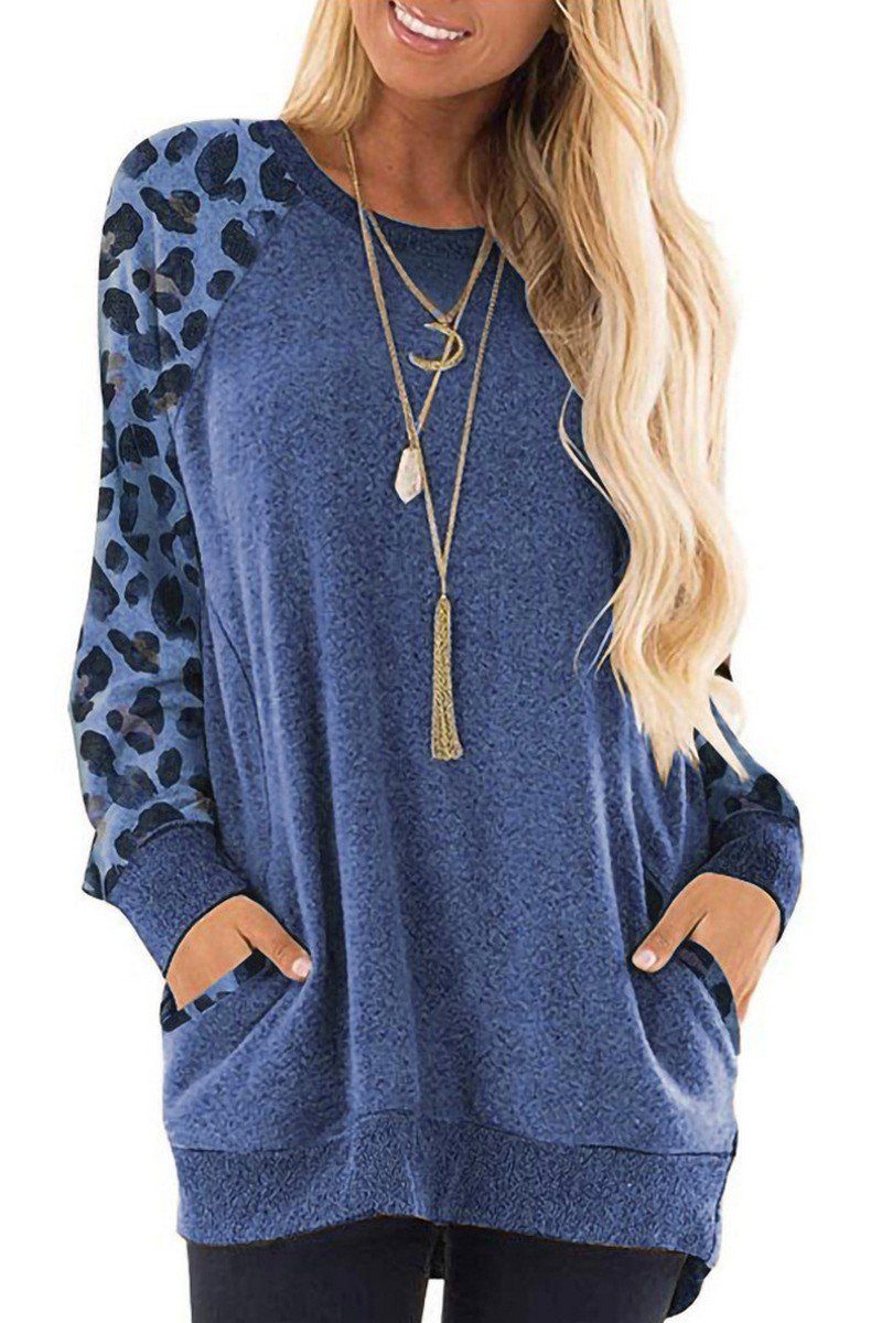 COLOR BLOCKED ROUND NECK SIDE POCKET PULLOVER