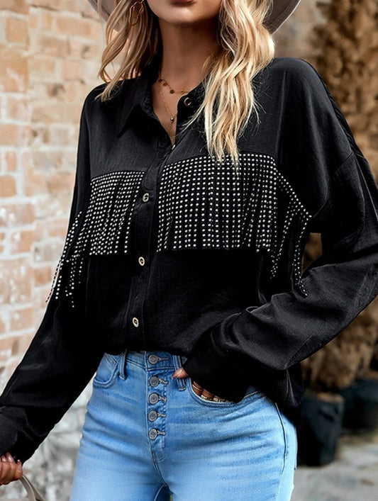 WOMEN TASSEL DETAILED BUTTON UP BLOUSE SHIRTS