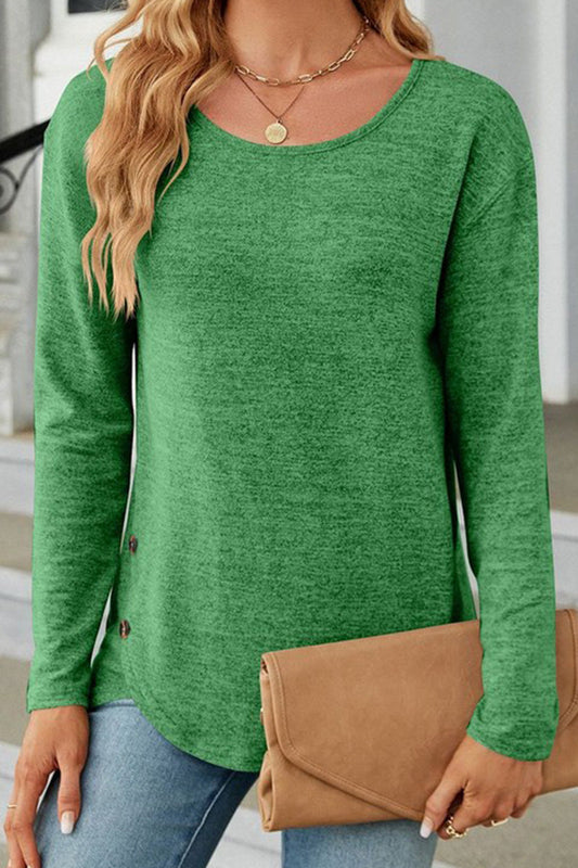 WOMEN ROUND NECK BUTTON DETAILED LONG SLEEVE TEE