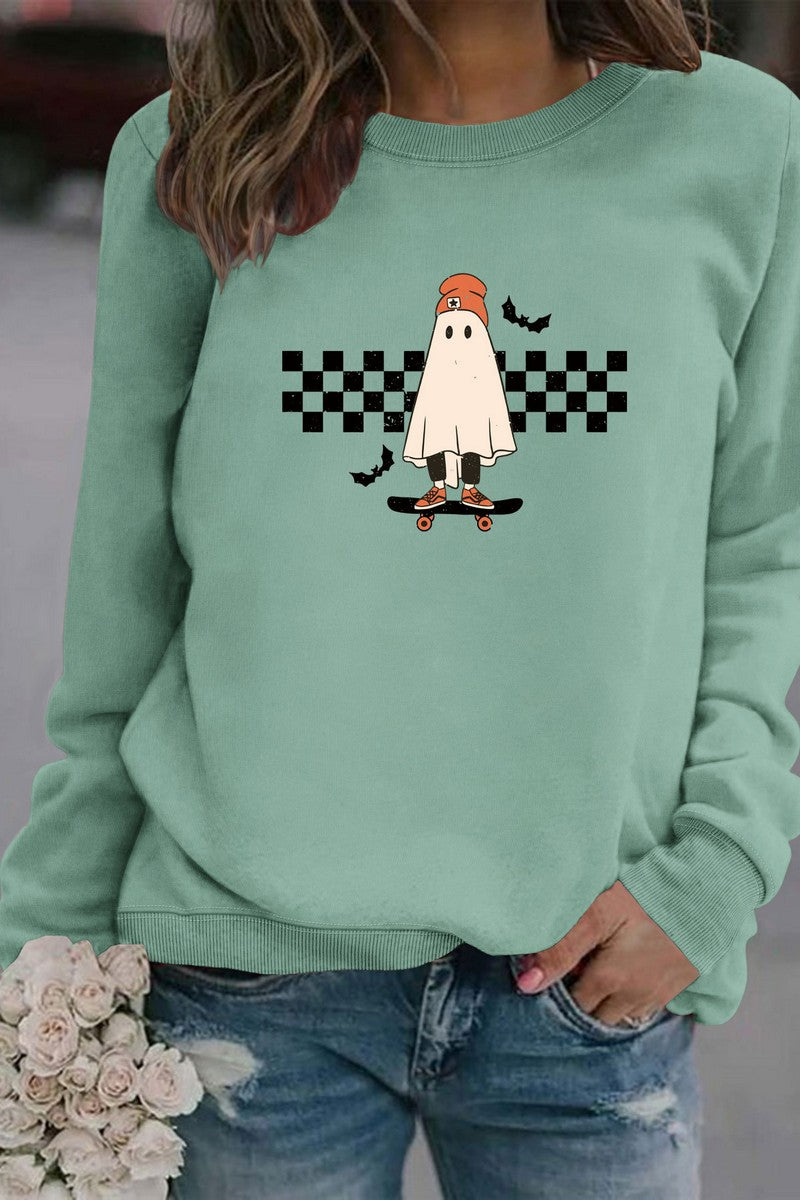 WOMEN GHOST PRINTING CUTE LONG SLEEVE PULLOVER