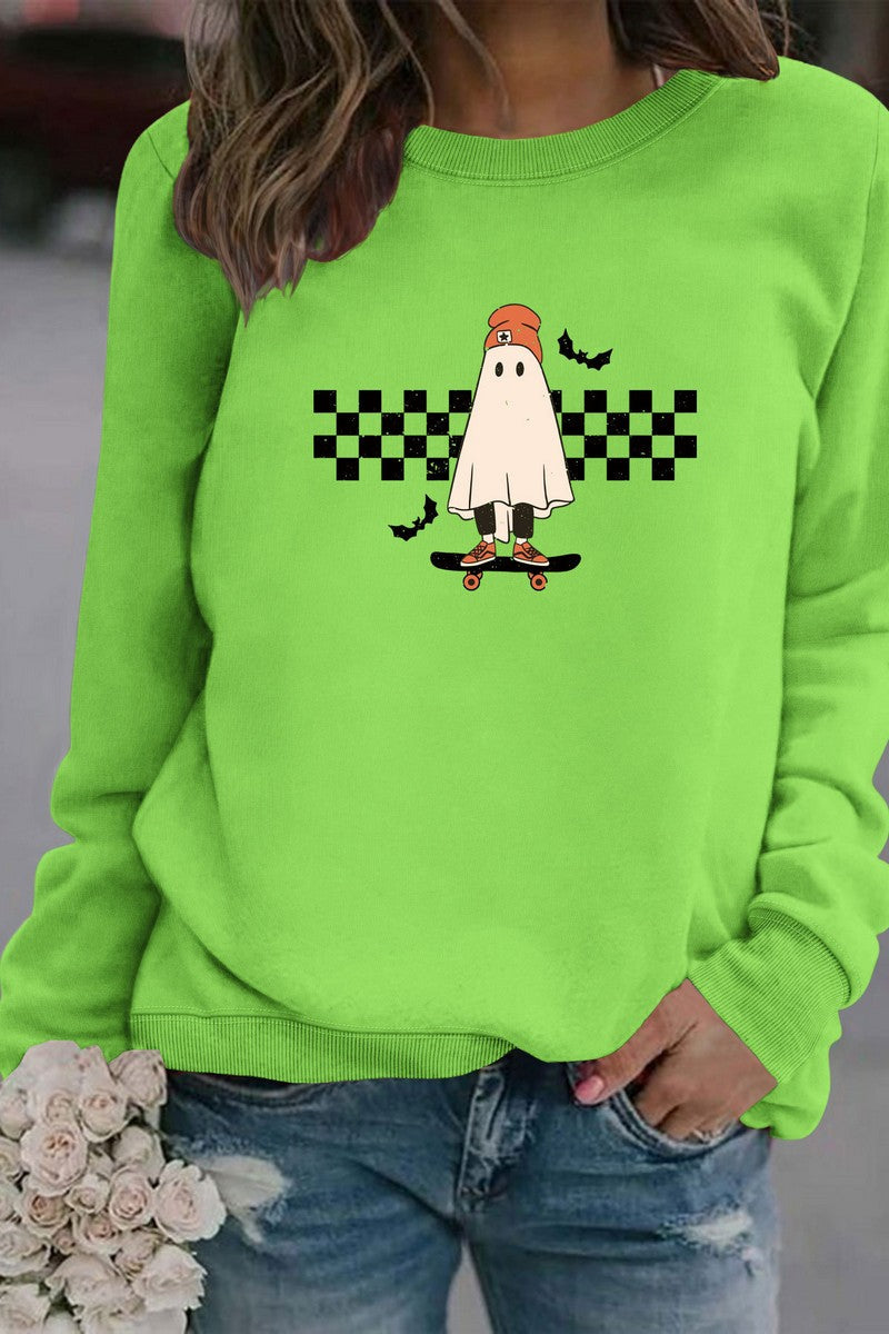 WOMEN GHOST PRINTING CUTE LONG SLEEVE PULLOVER