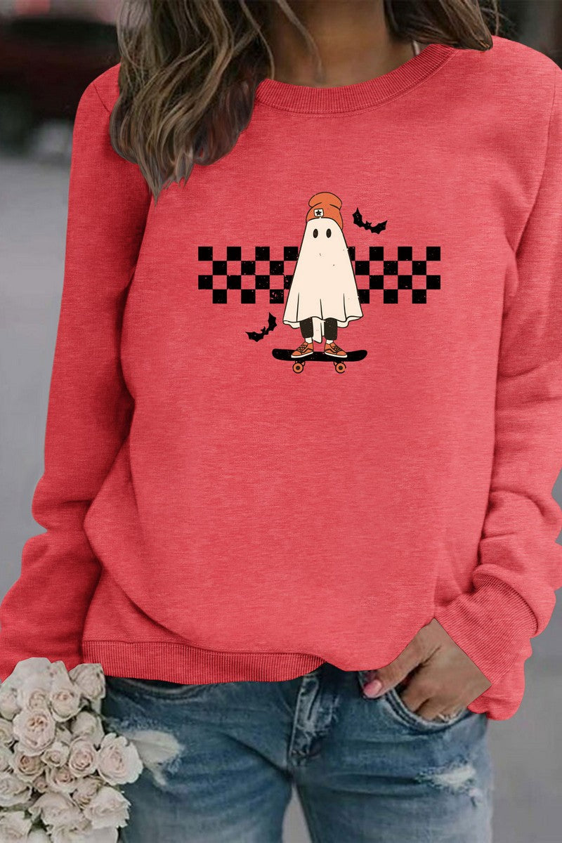 WOMEN GHOST PRINTING CUTE LONG SLEEVE PULLOVER