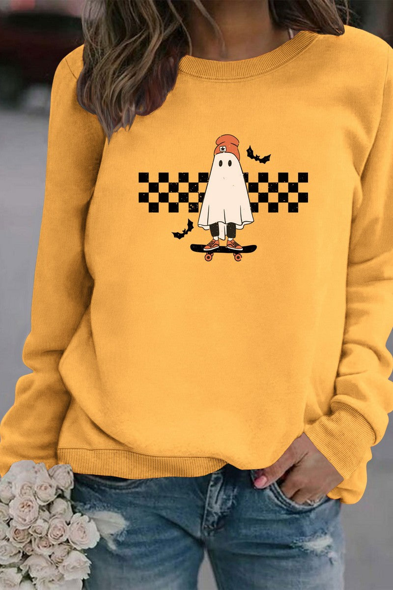 WOMEN GHOST PRINTING CUTE LONG SLEEVE PULLOVER