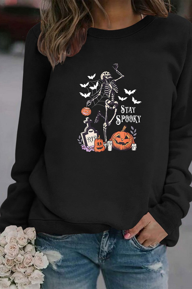 WOMEN HALLOWEEN PRINT ROUND NECK PULLOVER TEE