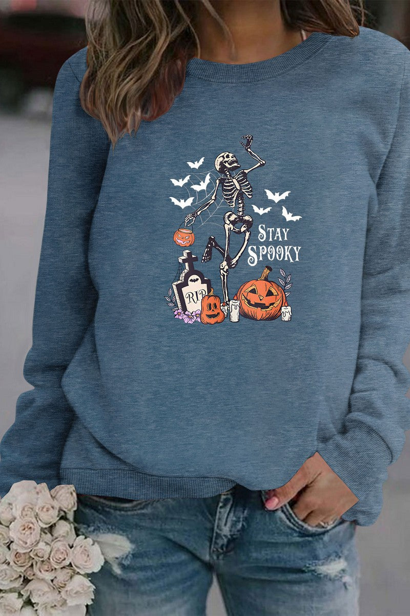 WOMEN HALLOWEEN PRINT ROUND NECK PULLOVER TEE