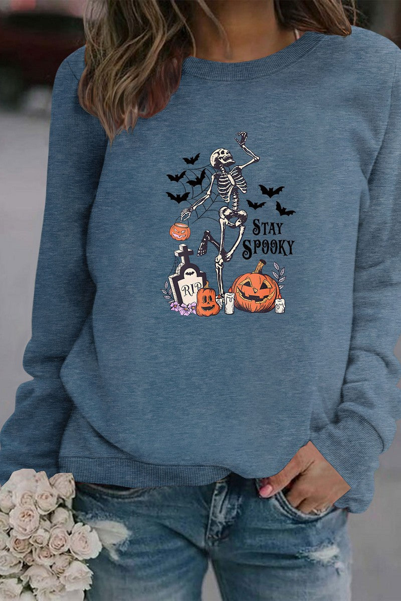 WOMEN HALLOWEEN PRINT ROUND NECK PULLOVER TEE