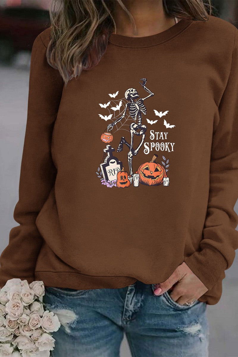 WOMEN HALLOWEEN PRINT ROUND NECK PULLOVER TEE