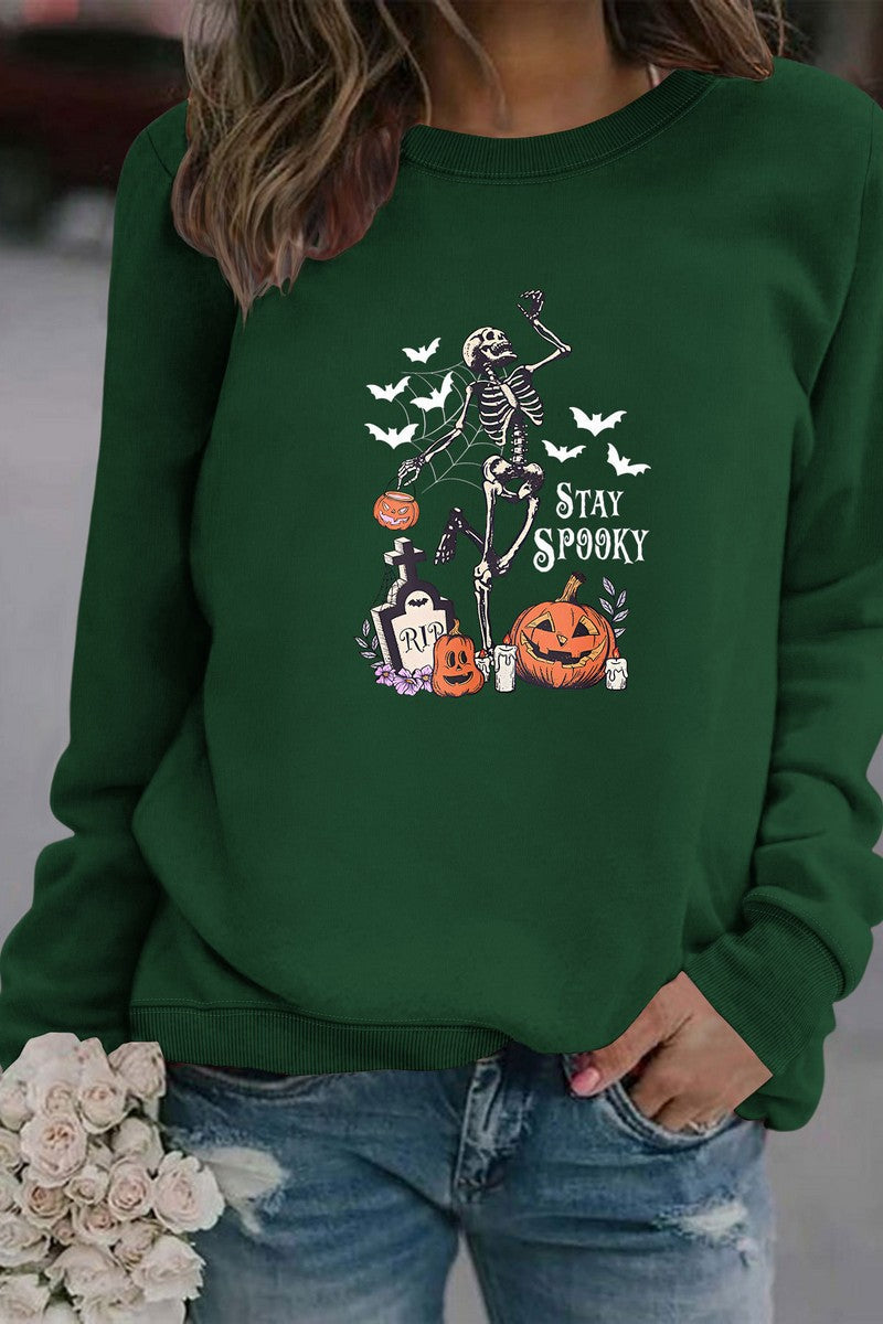 WOMEN HALLOWEEN PRINT ROUND NECK PULLOVER TEE