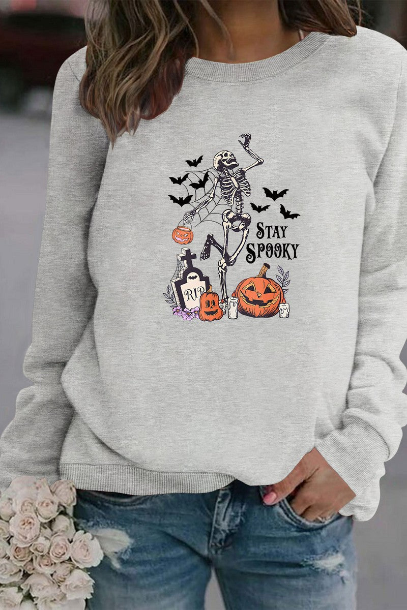 WOMEN HALLOWEEN PRINT ROUND NECK PULLOVER TEE