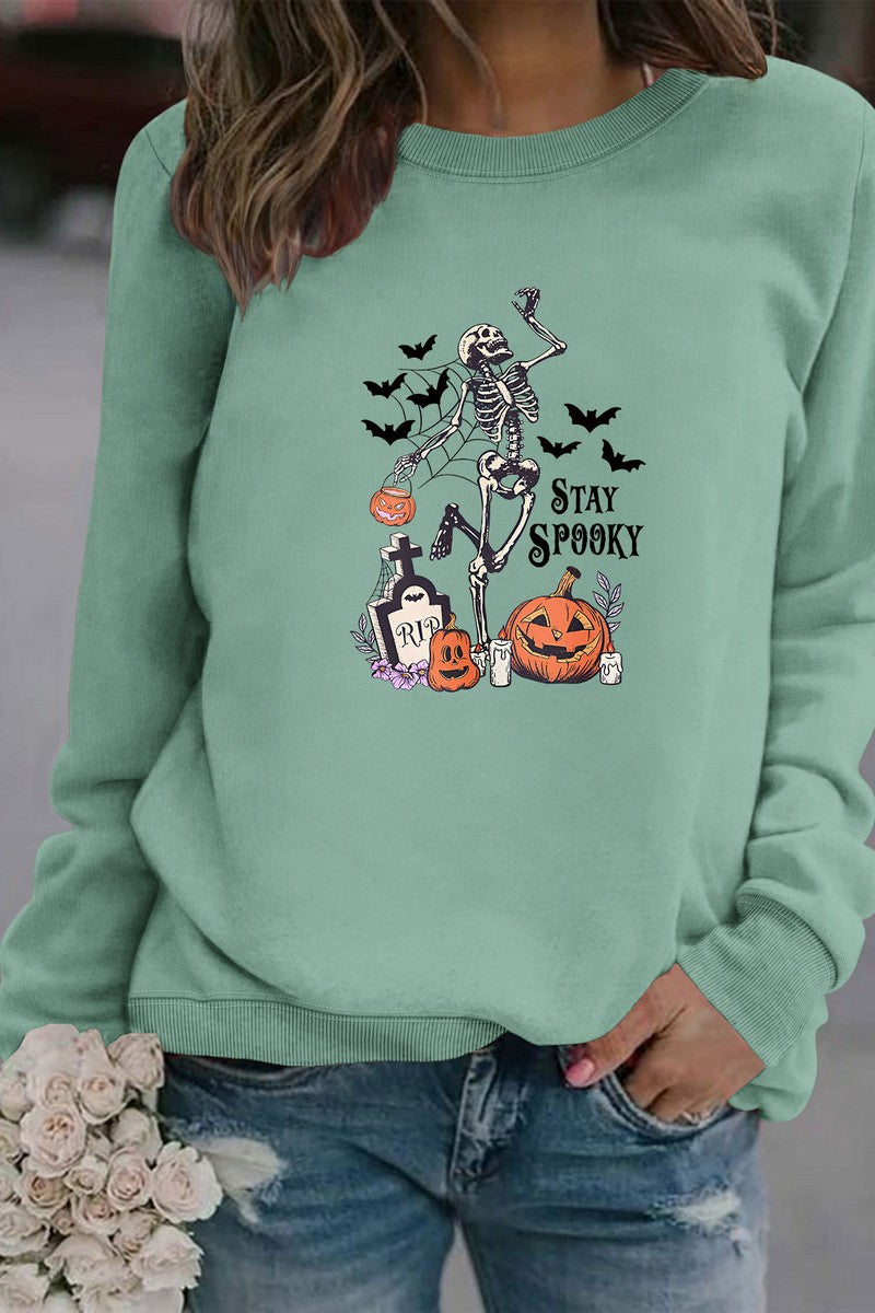WOMEN HALLOWEEN PRINT ROUND NECK PULLOVER TEE