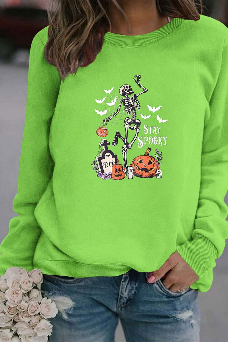 WOMEN HALLOWEEN PRINT ROUND NECK PULLOVER TEE