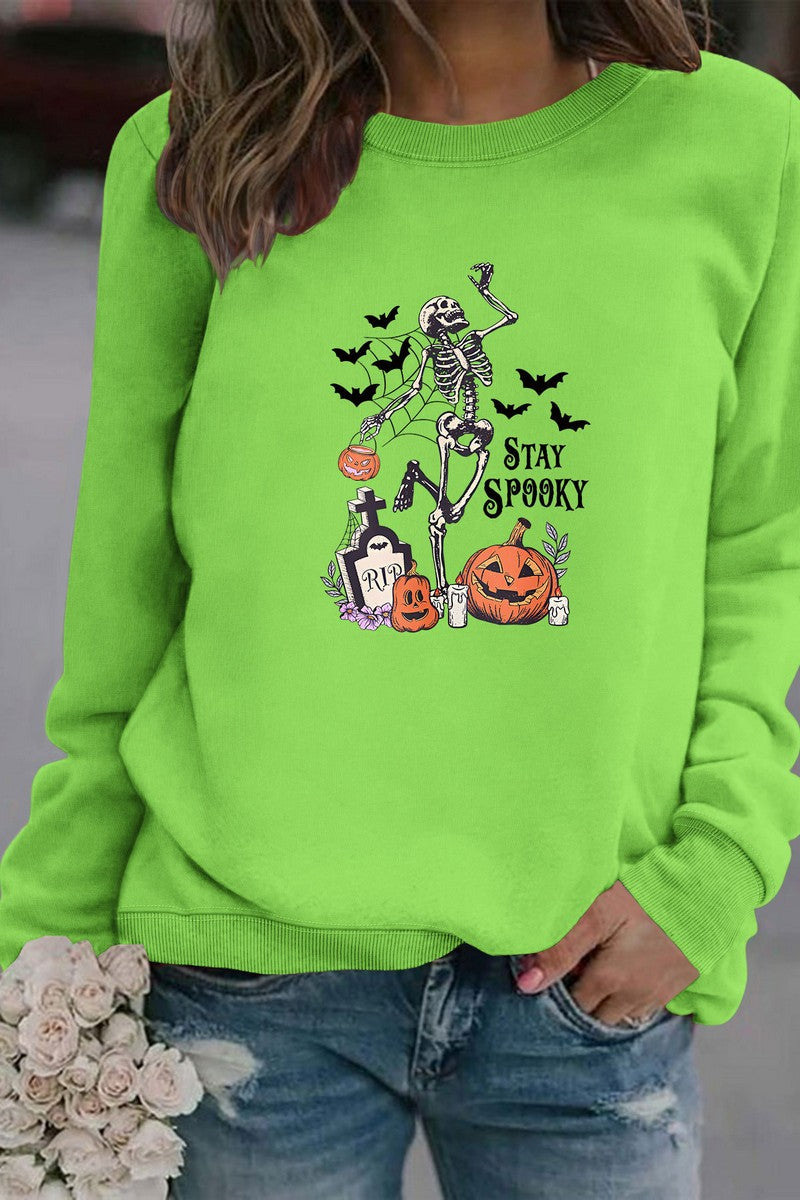 WOMEN HALLOWEEN PRINT ROUND NECK PULLOVER TEE
