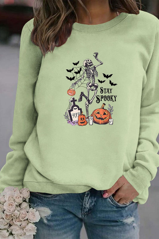 WOMEN HALLOWEEN PRINT ROUND NECK PULLOVER TEE