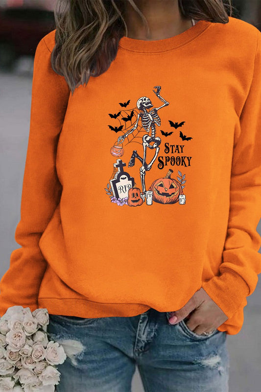 WOMEN HALLOWEEN PRINT ROUND NECK PULLOVER TEE