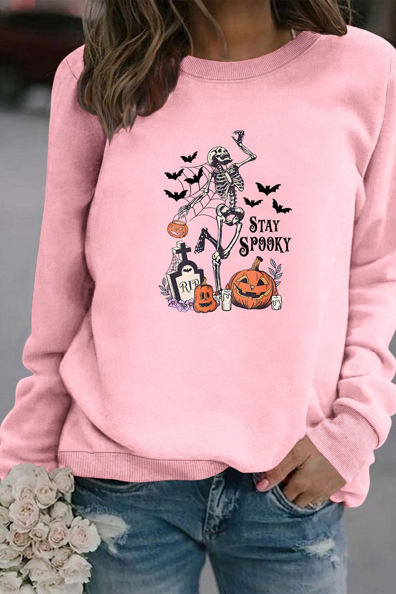 WOMEN HALLOWEEN PRINT ROUND NECK PULLOVER TEE