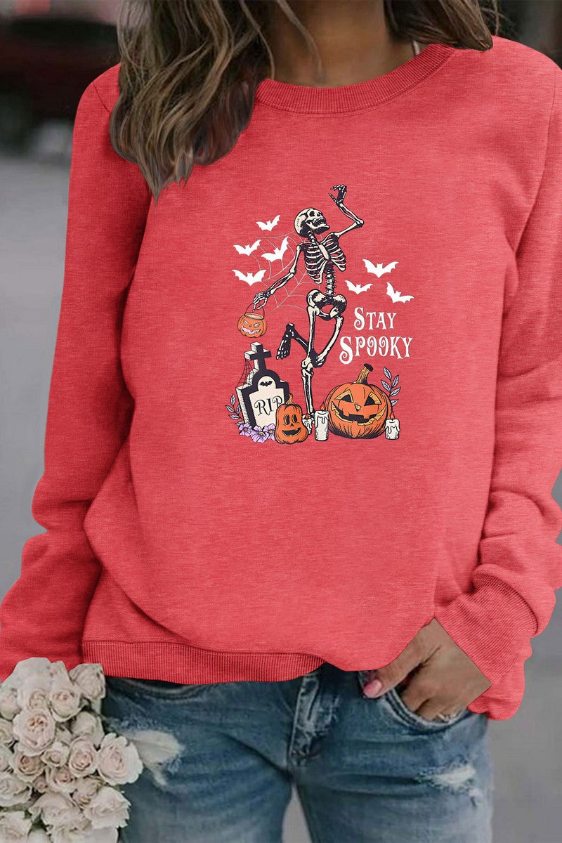 WOMEN HALLOWEEN PRINT ROUND NECK PULLOVER TEE