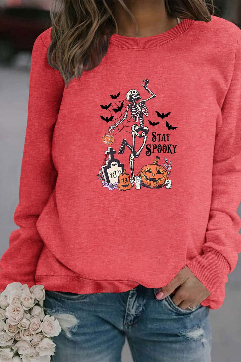 WOMEN HALLOWEEN PRINT ROUND NECK PULLOVER TEE