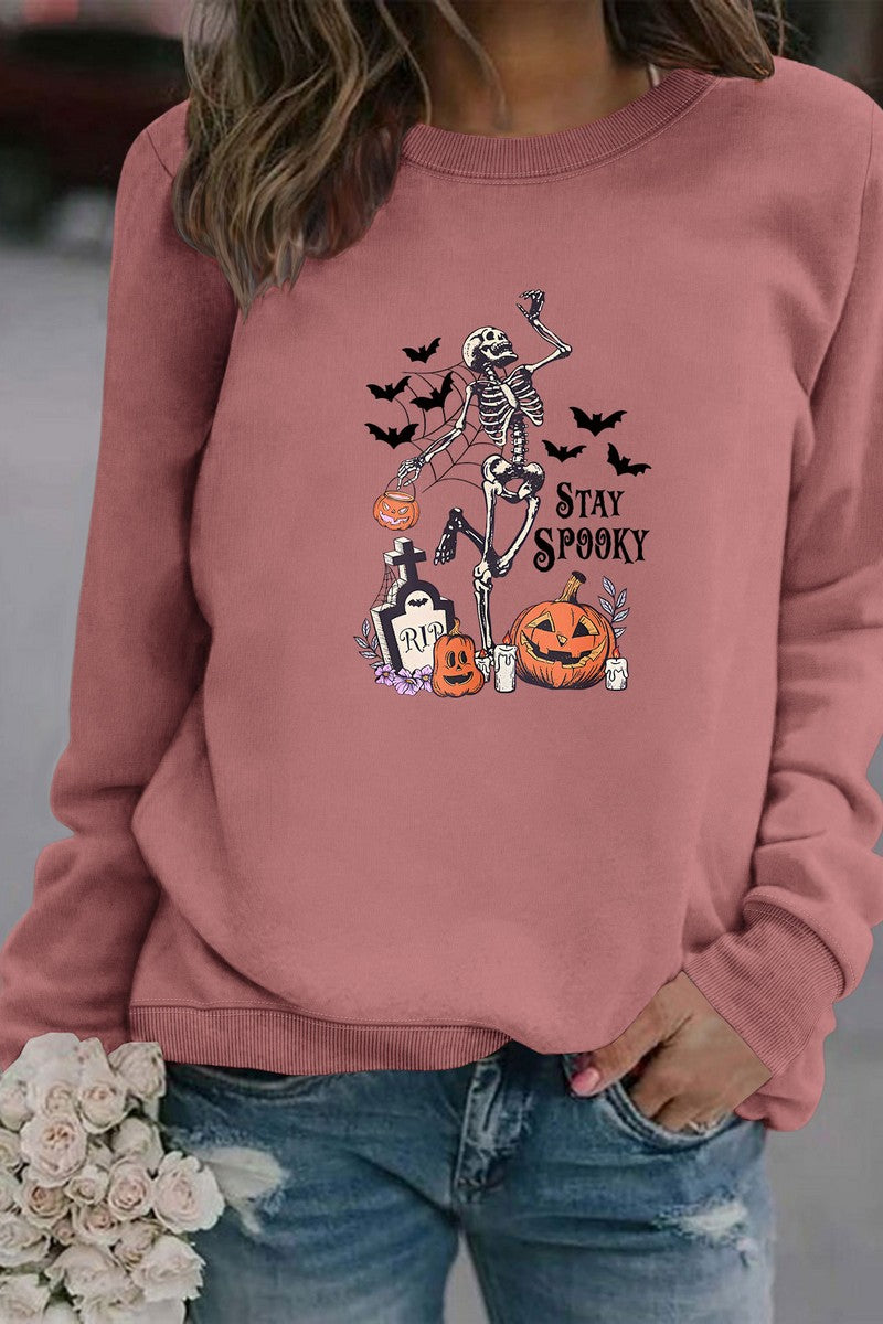 WOMEN HALLOWEEN PRINT ROUND NECK PULLOVER TEE