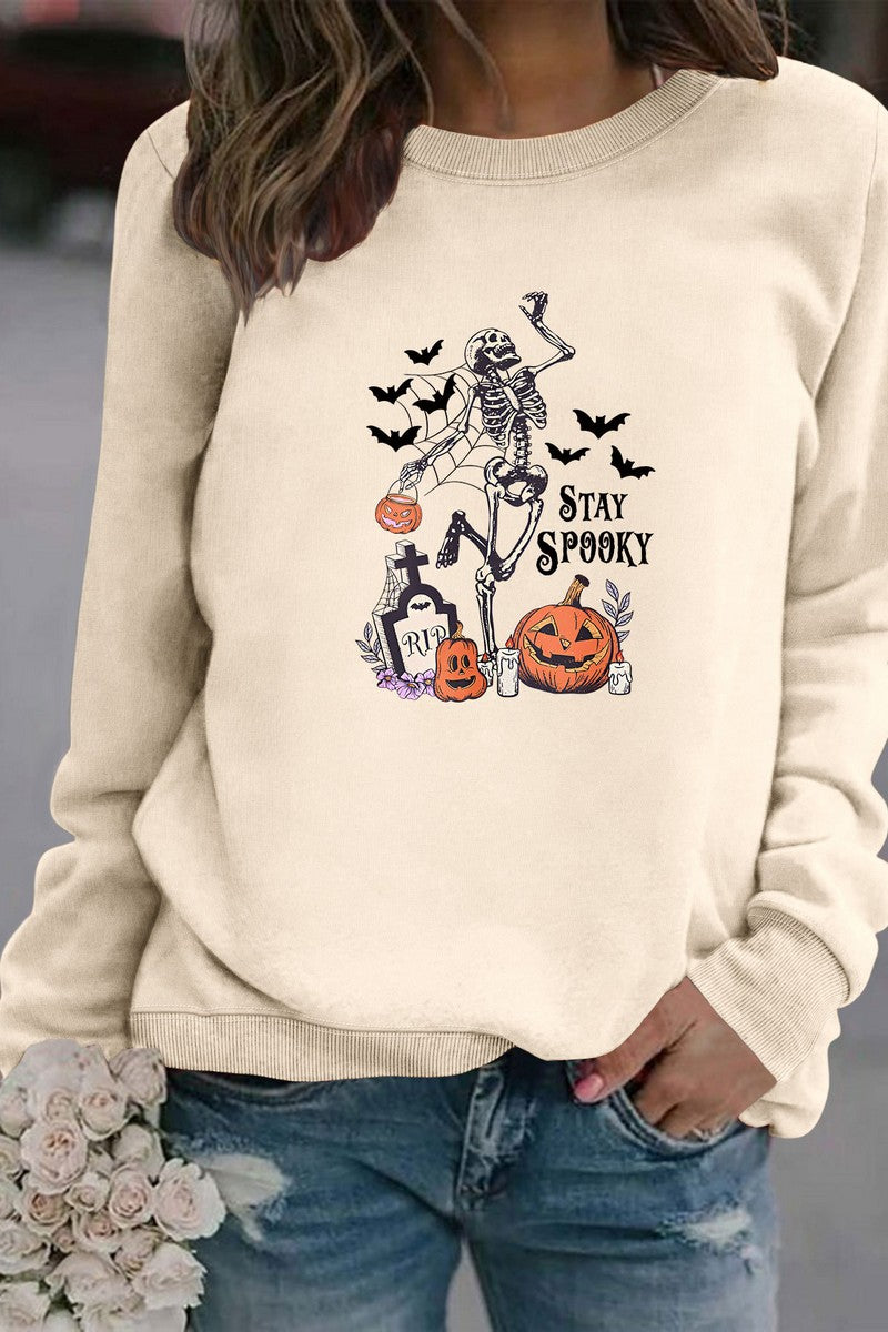 WOMEN HALLOWEEN PRINT ROUND NECK PULLOVER TEE