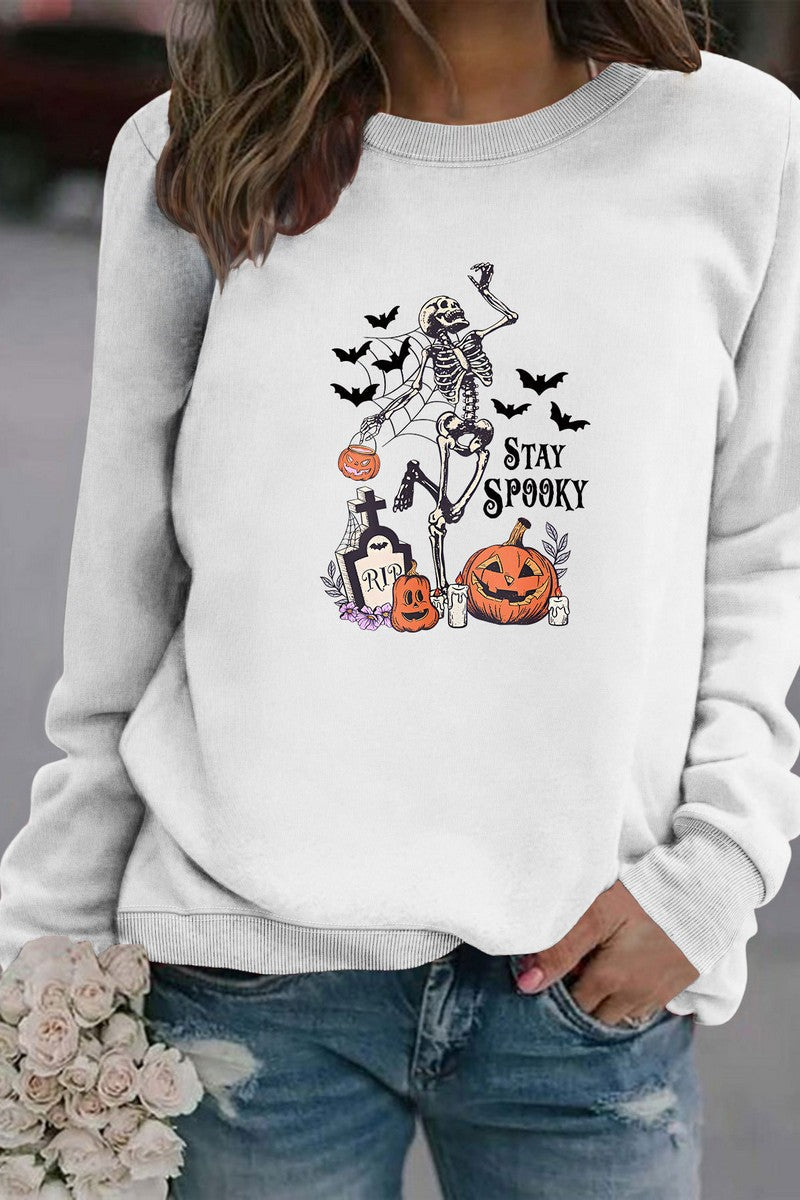 WOMEN HALLOWEEN PRINT ROUND NECK PULLOVER TEE
