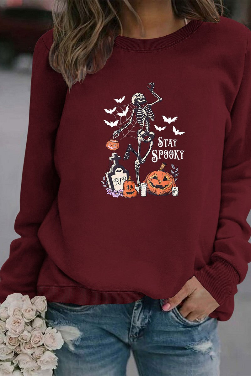 WOMEN HALLOWEEN PRINT ROUND NECK PULLOVER TEE