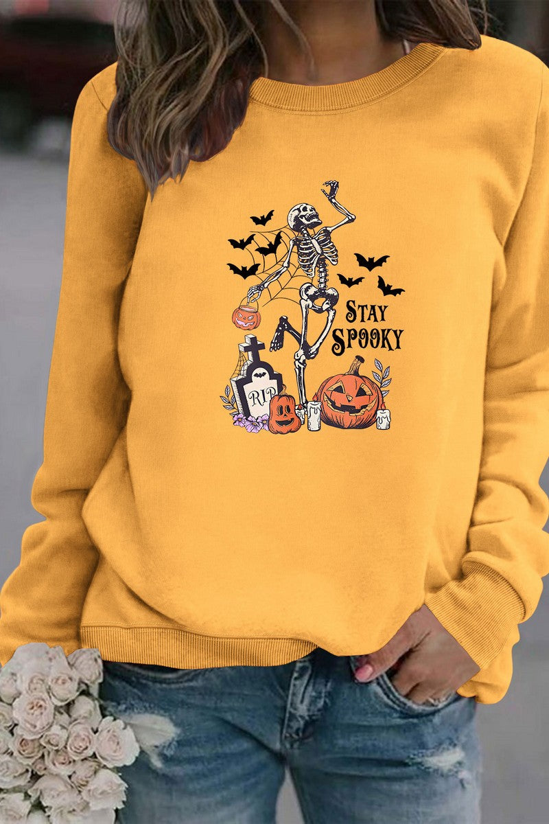 WOMEN HALLOWEEN PRINT ROUND NECK PULLOVER TEE