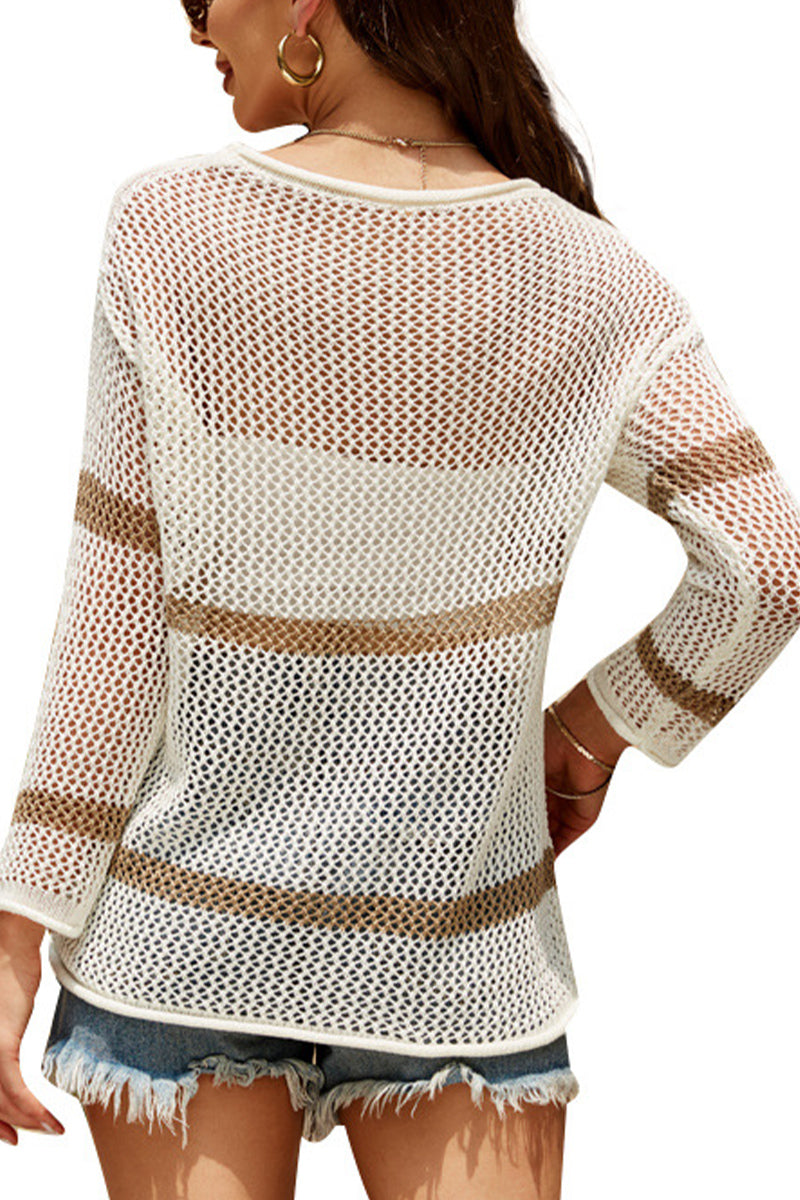 WOMEN FISHERMAN KNIT LIGHTWEIGHT LONG SLEEVE TOP