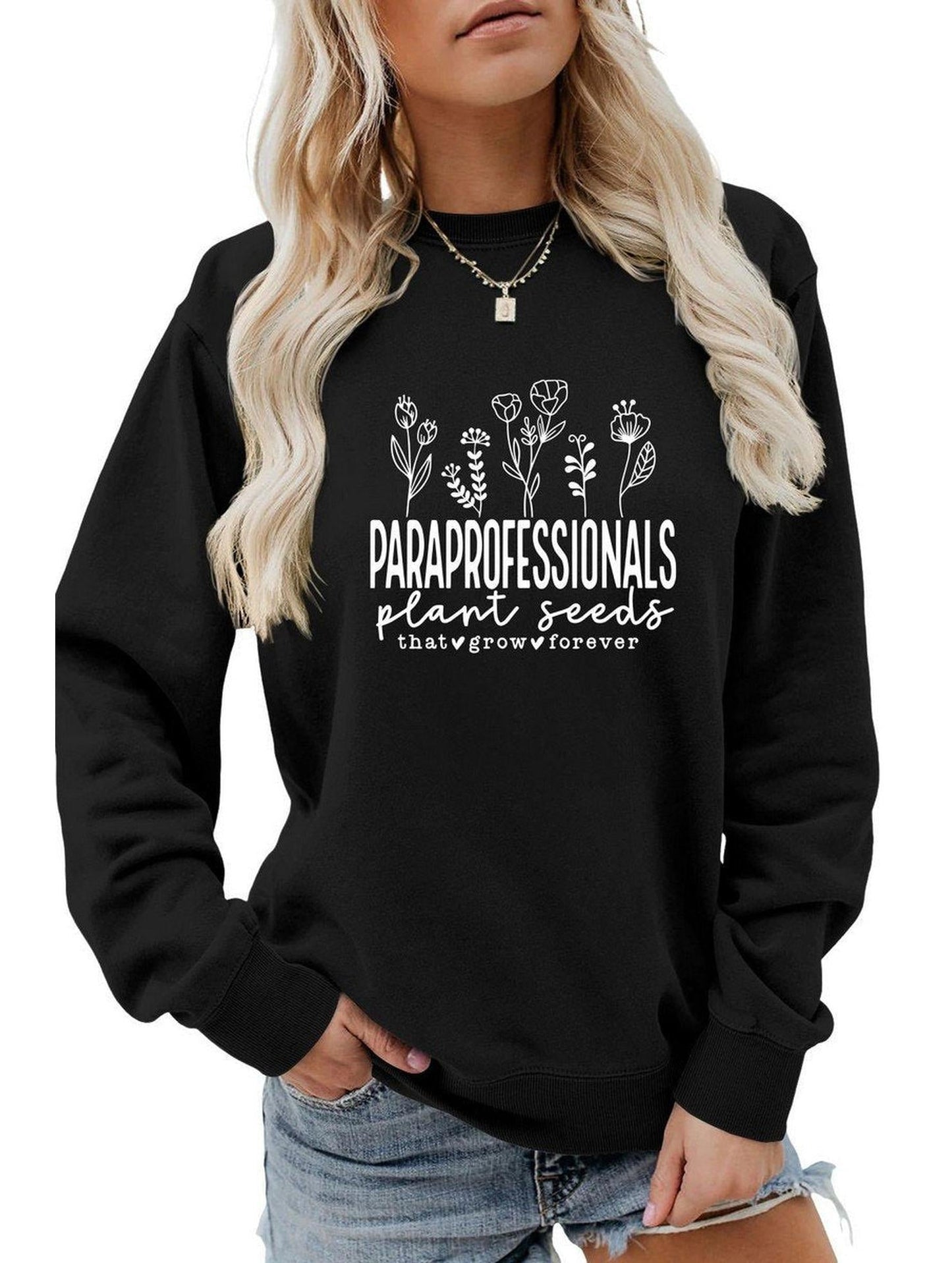 WOMEN LETTER PRINTING LONG SLEEVE PULLOVER TOP