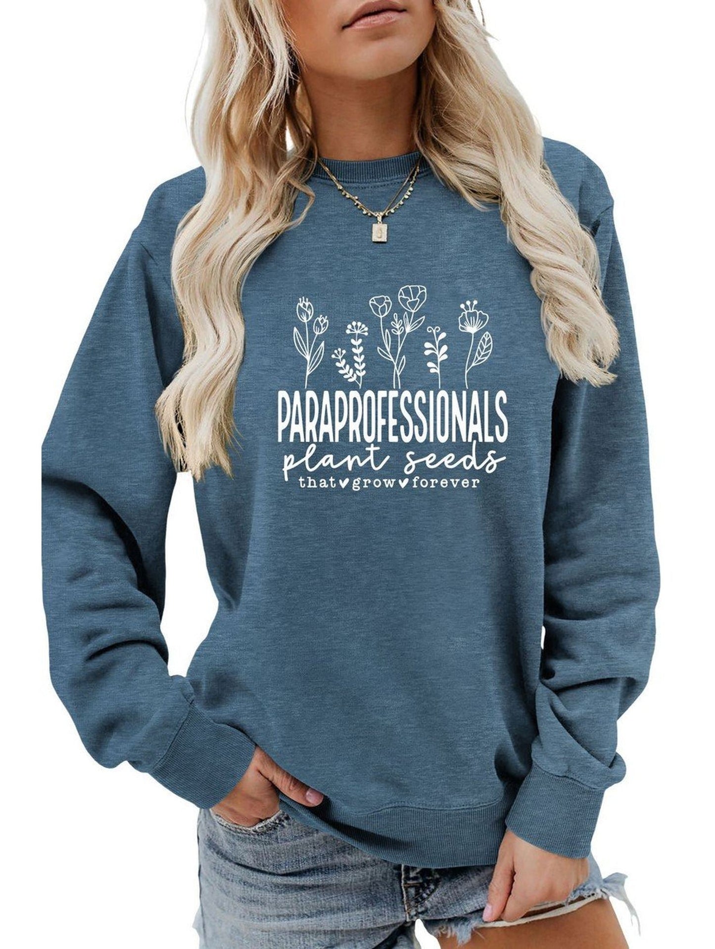 WOMEN LETTER PRINTING LONG SLEEVE PULLOVER TOP