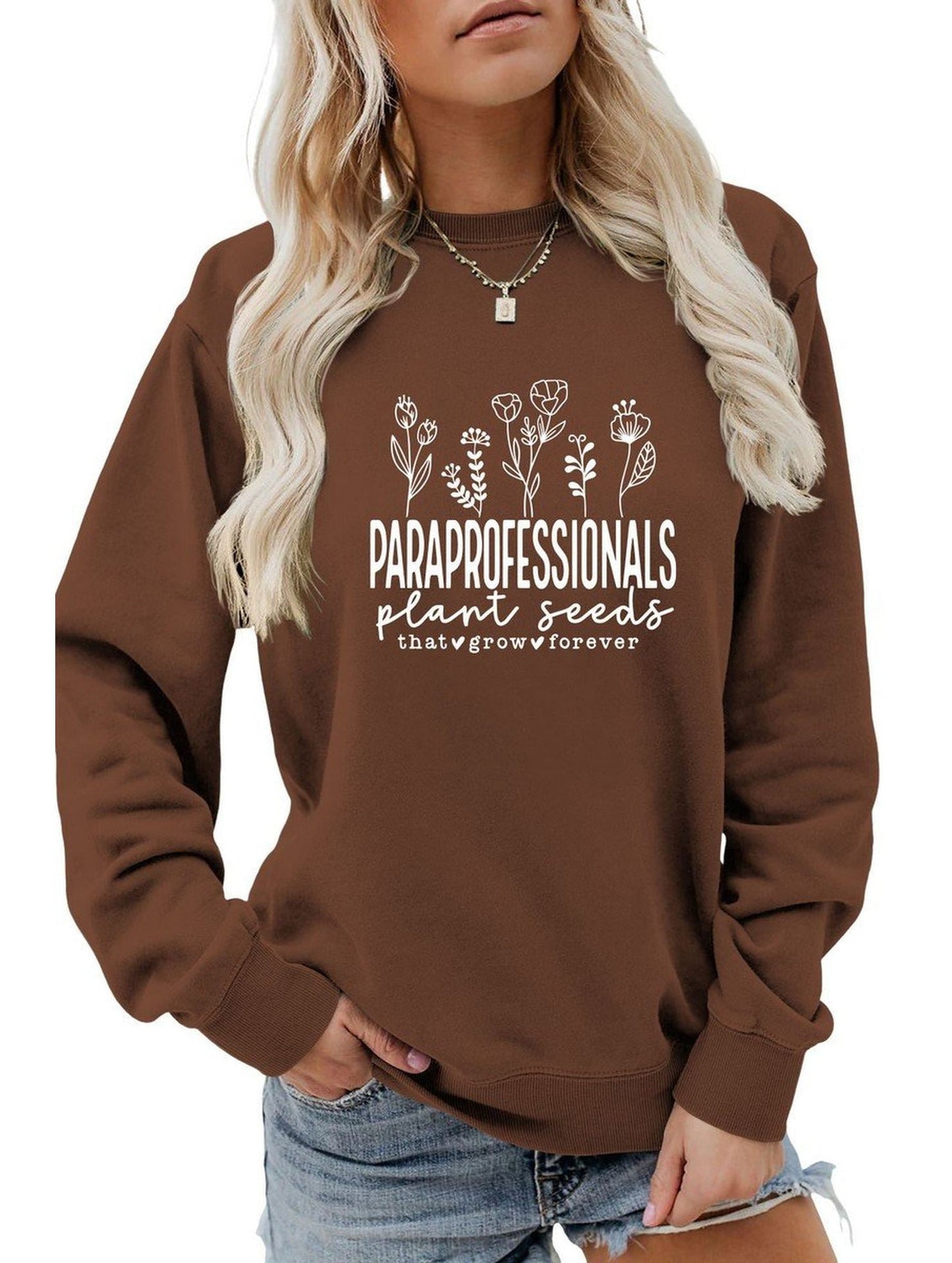 WOMEN LETTER PRINTING LONG SLEEVE PULLOVER TOP