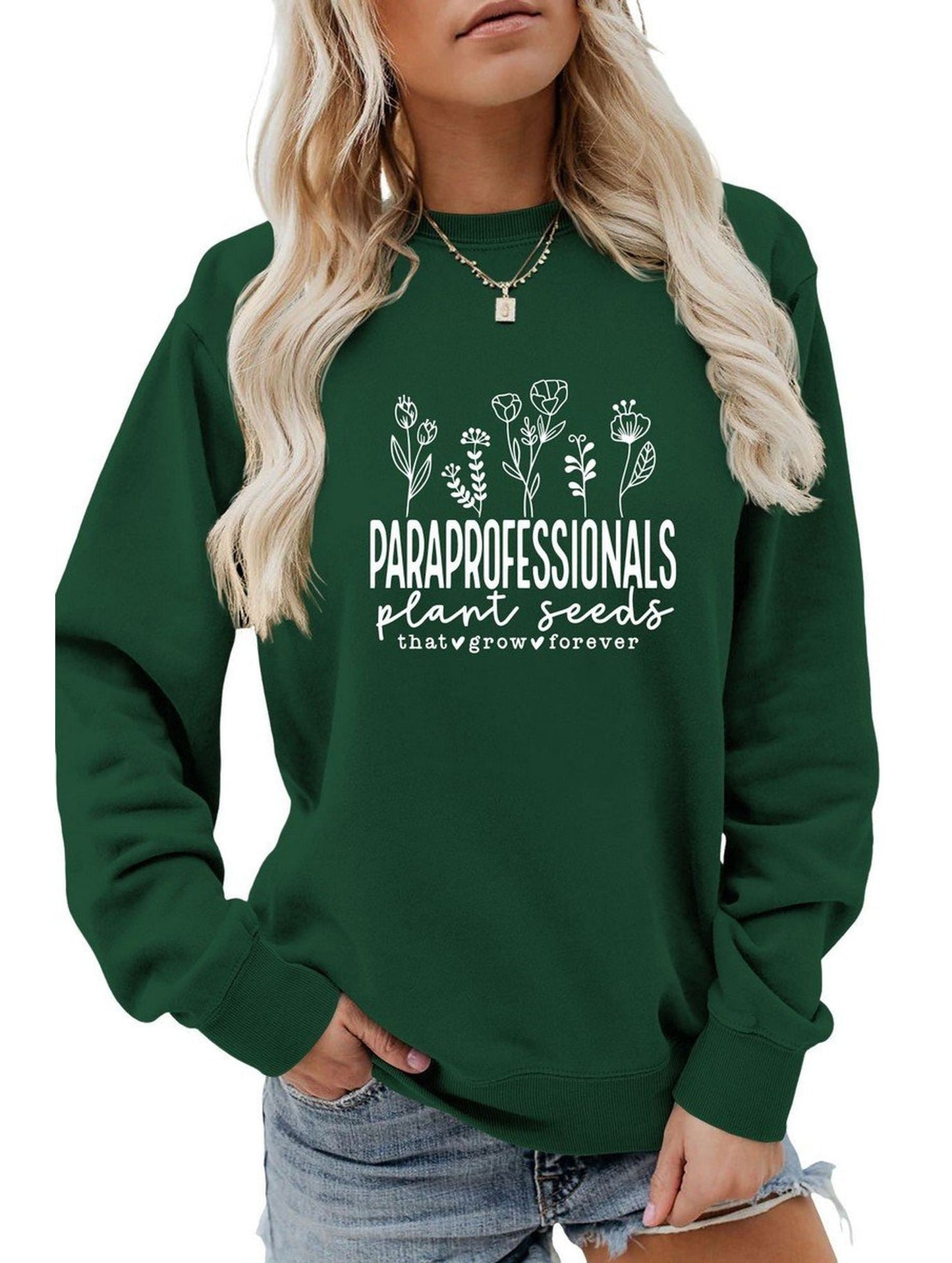 WOMEN LETTER PRINTING LONG SLEEVE PULLOVER TOP