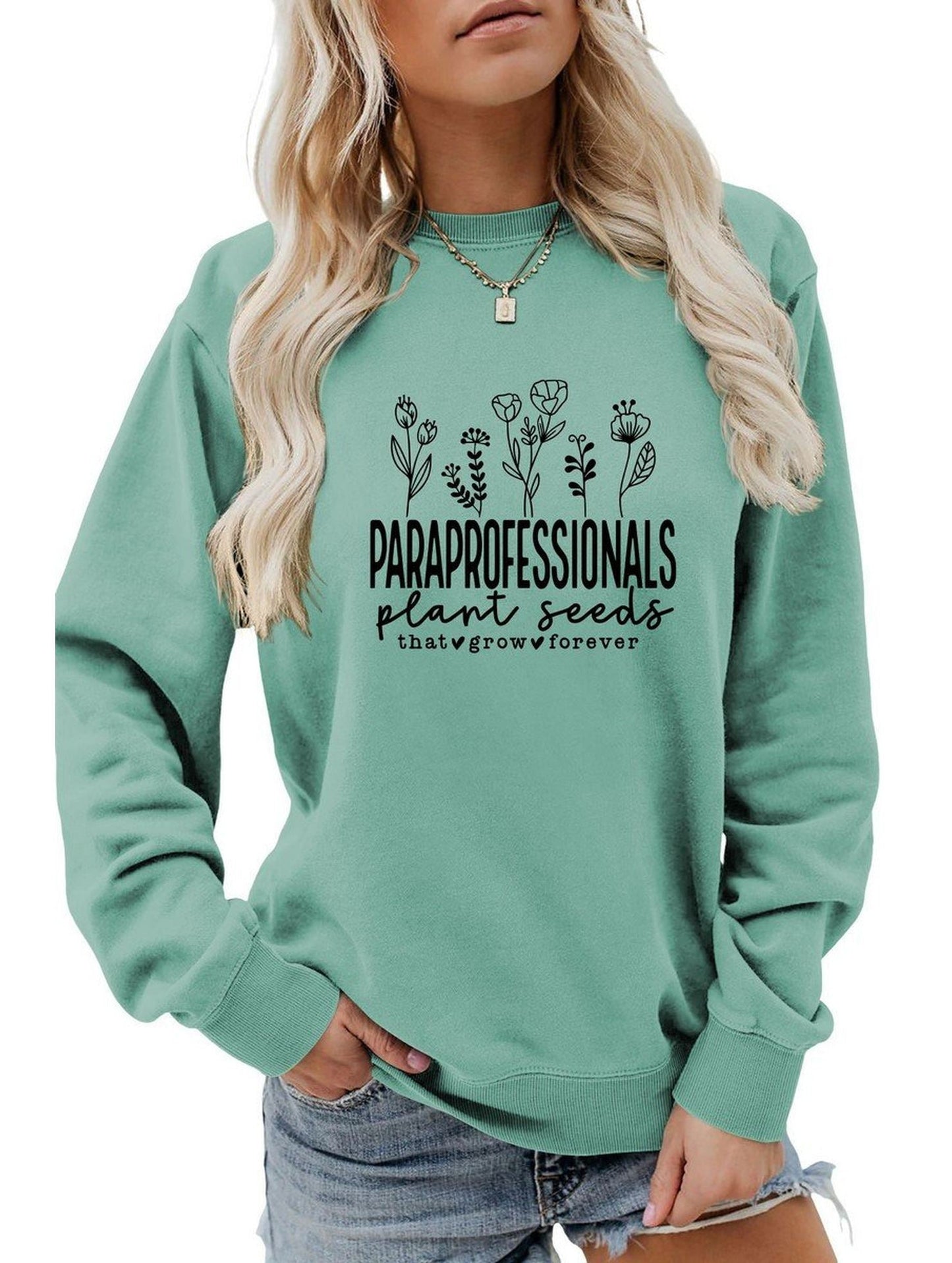 WOMEN LETTER PRINTING LONG SLEEVE PULLOVER TOP