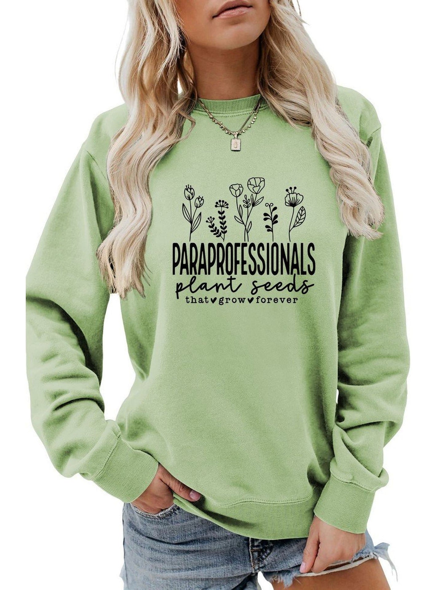 WOMEN LETTER PRINTING LONG SLEEVE PULLOVER TOP