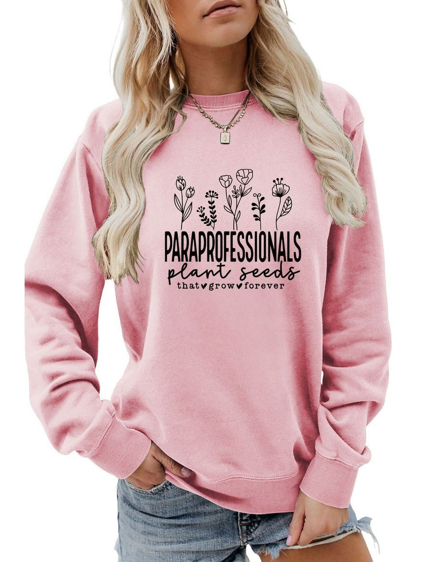 WOMEN LETTER PRINTING LONG SLEEVE PULLOVER TOP