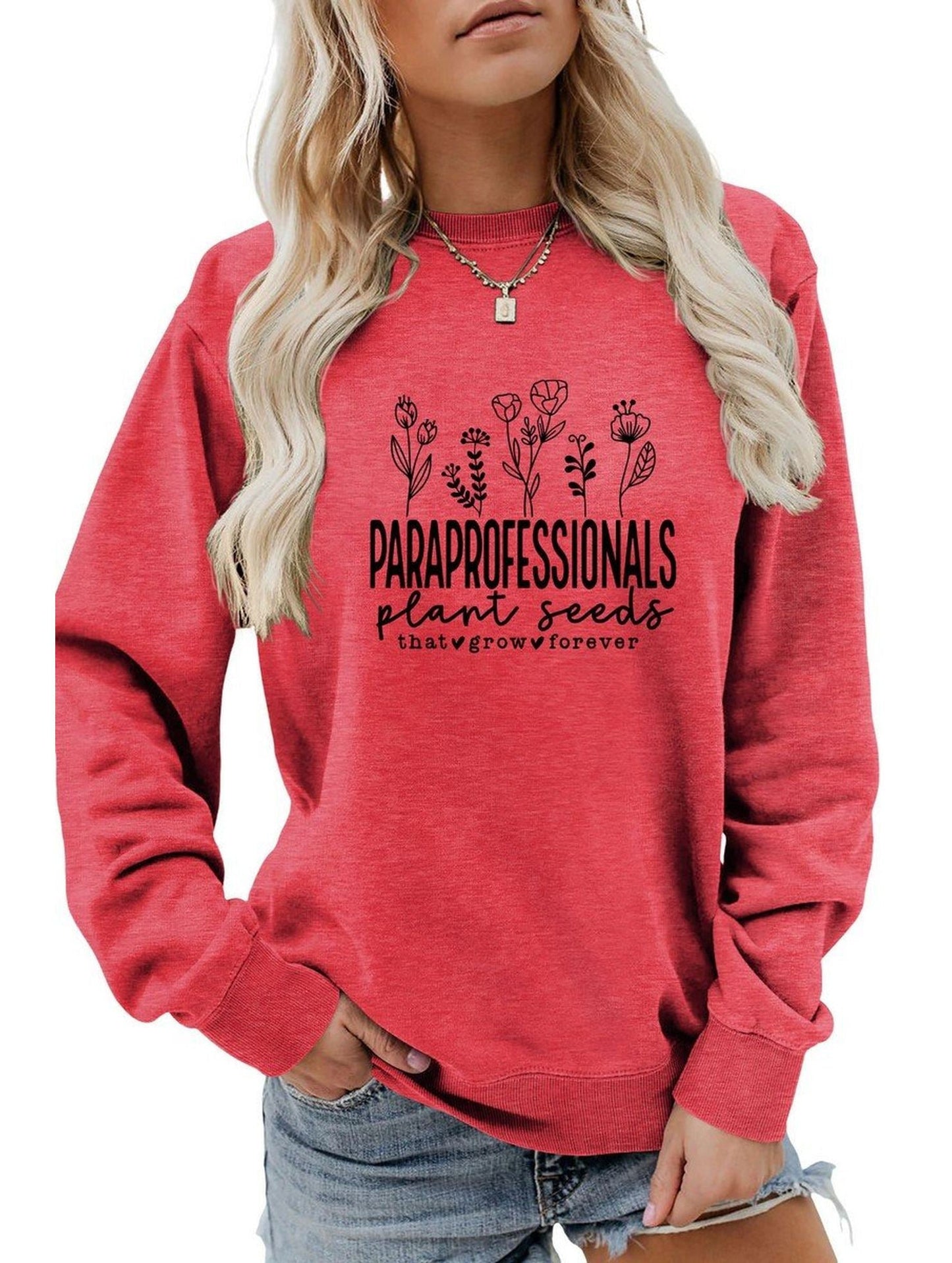 WOMEN LETTER PRINTING LONG SLEEVE PULLOVER TOP