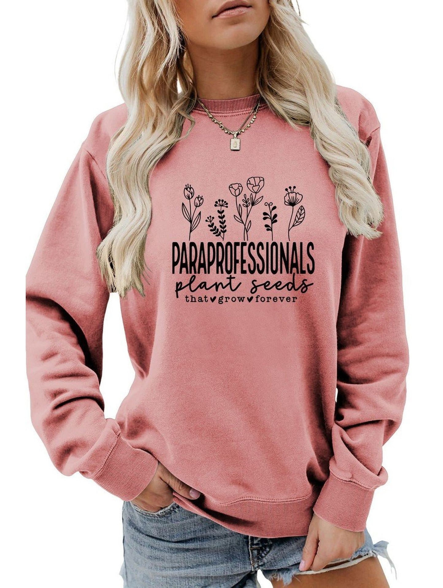 WOMEN LETTER PRINTING LONG SLEEVE PULLOVER TOP